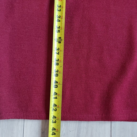 St John Marie Gray Dress Womens 12 Red Knit Mock Neck Shoulder Pads Made in USA - Picture 10 of 11